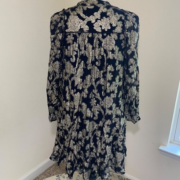 Anthropologie Black Gold Tunic Mini Dress Oversized Pockets XS READ DESCRIPTION - Picture 2 of 16